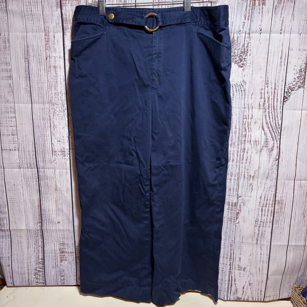 Lauren Ralph Lauren Women Navy Dress Pants Gold Belt front circle Size 16